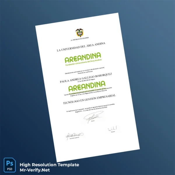 Printable Colombia Universidad del Área Andina Technologist in Business Management Diploma Image Preview - PrintDocs